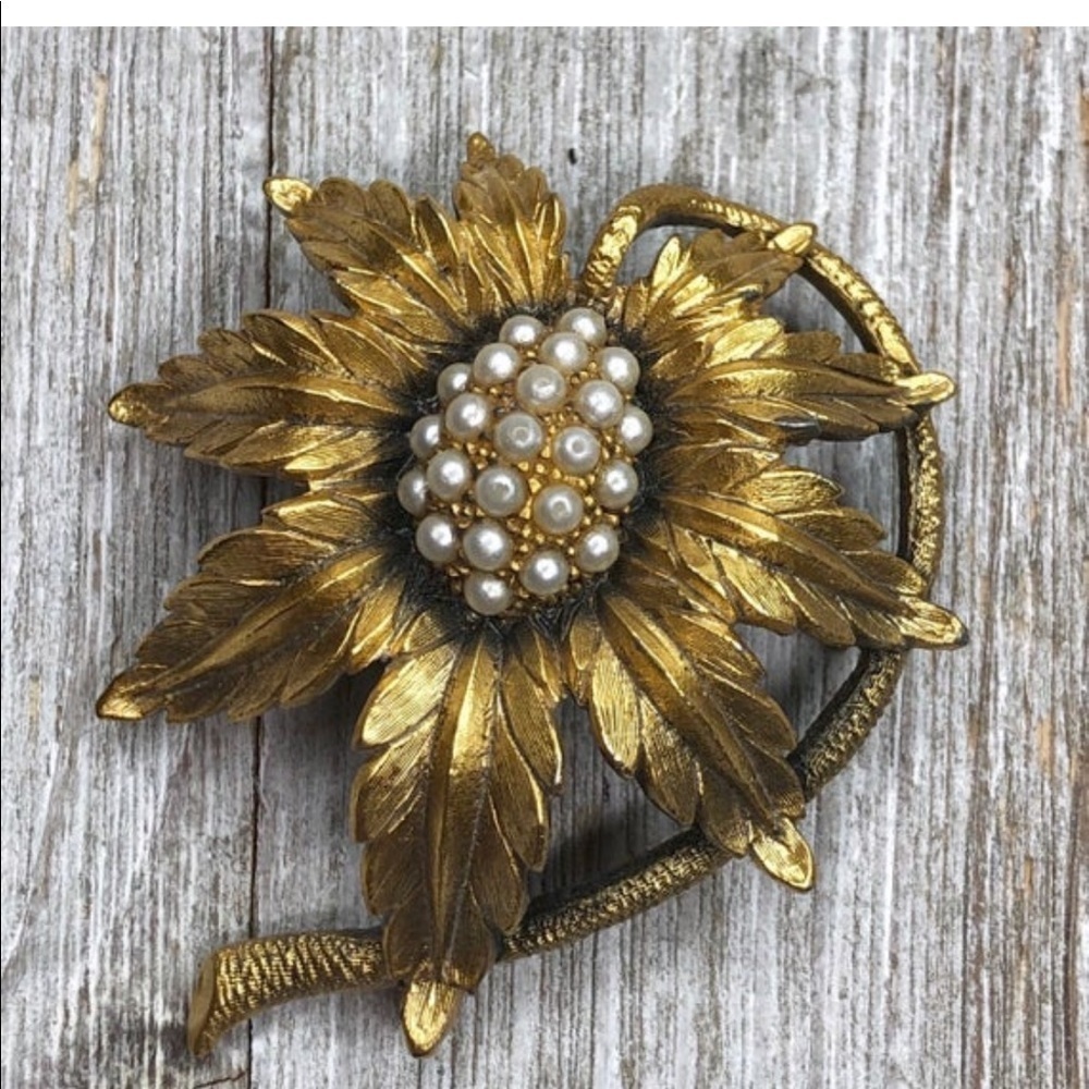 Vintage Tortolani Flower Pin Antiqued Finish